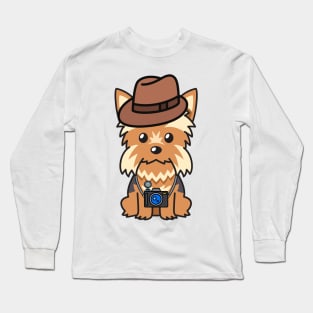 Funny Yorkshire Terrier is holding a camera Long Sleeve T-Shirt